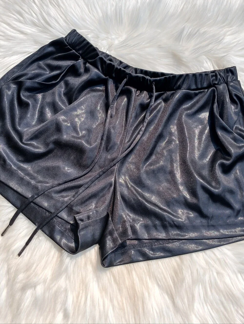 Guess Shorts womens size S Small Black Gold Sheen Shiny Loungewear Lounge Goth